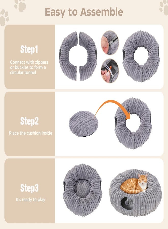 Avont Cat Tunnel Bed for Indoor Cats, Plush Fluffy Kitten Donut Tunnel 3 Shape to Play, Large Kitty Circle Tunnel Under Christmas Tree, Cat Play Toys Gift Ideas -Dark Gray Short-Pile - Image 5